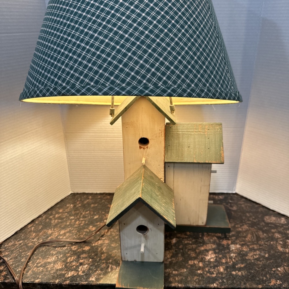 Vintage Wooden Bird House Table Desk Lamp Farm House Style TESTED!
